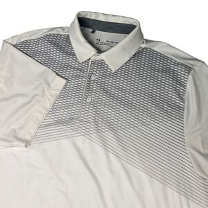 Under Armour Polo Shirt Men 2XL White Grey HeatGear Geometric Short Sleeve Loose